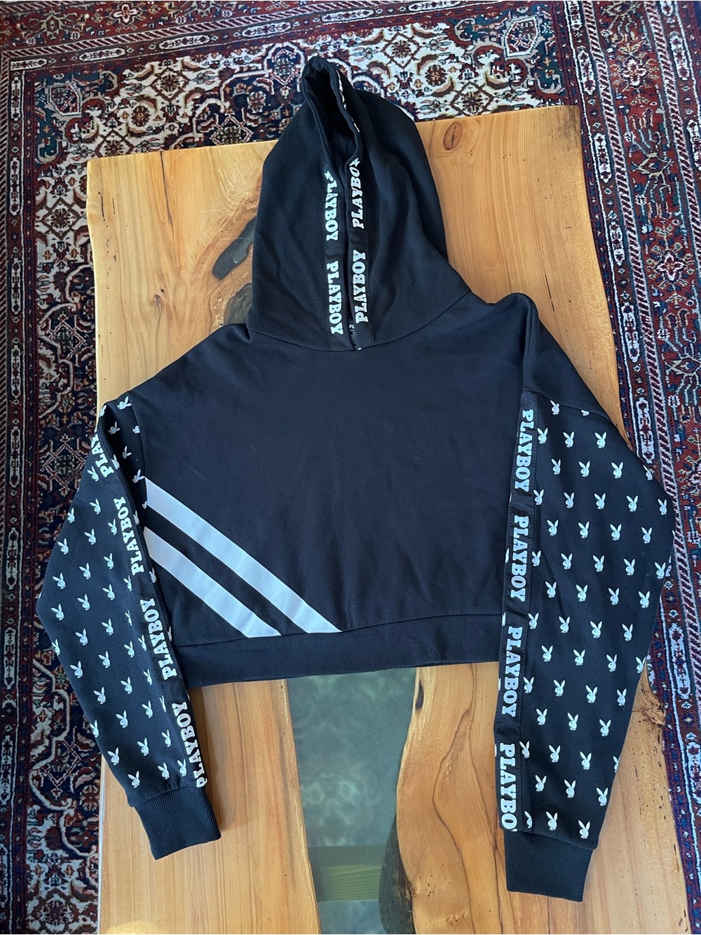 PLAYBOY NWOT Cropped Hoodie AOP Arms Medium